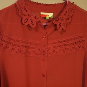 ModCloth 2X Orange Sheer Lace Tank Top